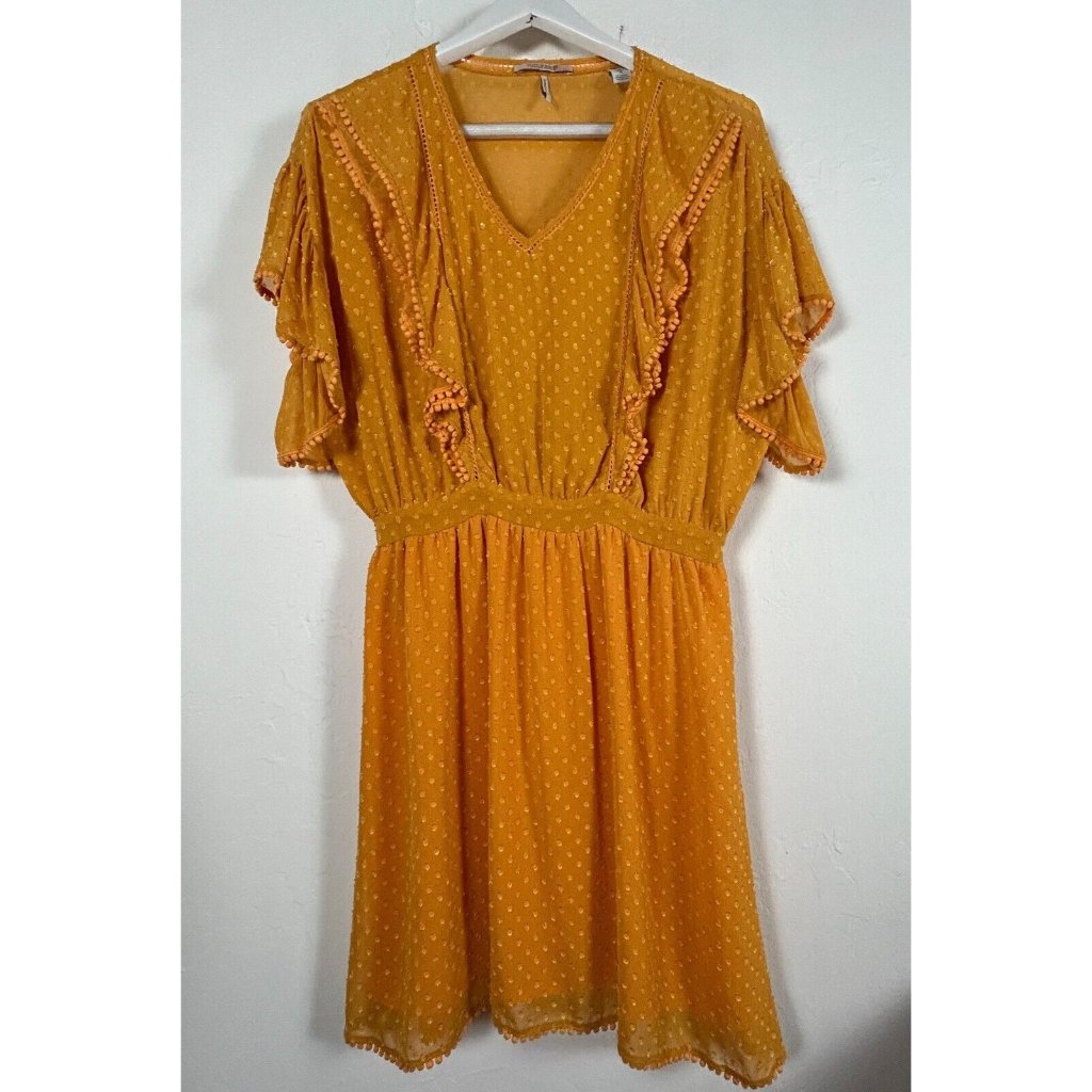 Scotch & Soda Women's Ruffled Swiss Dot Mini Dress Sheer Yellow Size Medium